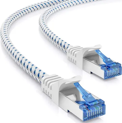 Produktbild von deleyCON 1,5m CAT8.1 Patchkabel LAN Kabel mit Nylonmantel und Kupferleiter - Netzwerkkabel Datenkabel S/FTP PIMF 2000 MHz 40 Gbit RJ45 Stecker CAT.8 Ethernet Kabel - Weiß