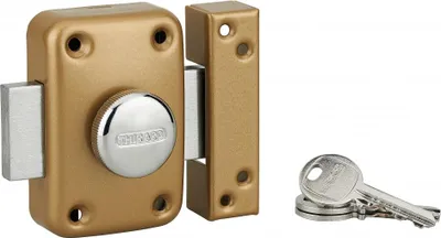 Image de Verrou à bouton et cylindre Apache pour huisserie métallique, cylindre 45mm, acier, 3 clés, époxy or - THIRARD