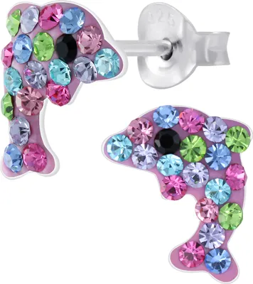 Produktbild von Kinder Mädchen Ohrstecker echt 925 Silber Ohrringe Delfin Delphin Zirkonia für Damen Frauen Tiere K877