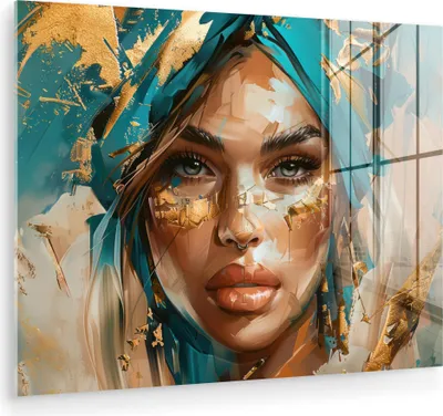Produktbild von MuchoWow Glasbilder - Bilder auf Wandbild - Foto auf Glas Frau - Porträt - Gold - Luxus - Blau 80x60 cm Wanddekoration aus Glas - Acrylglasbild - Acrylbilder - Wanddekorationen