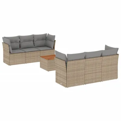 Produktbild von vidaXL 7-tlg. Garten-Sofagarnitur mit Kissen Beige Poly Rattan