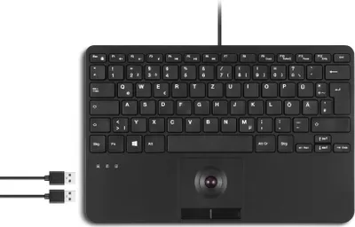 Produktbild von Perixx PERIBOARD-526 H DE, Kabelgebundene Mini-USB-Tastatur, Trackball, USB Hub