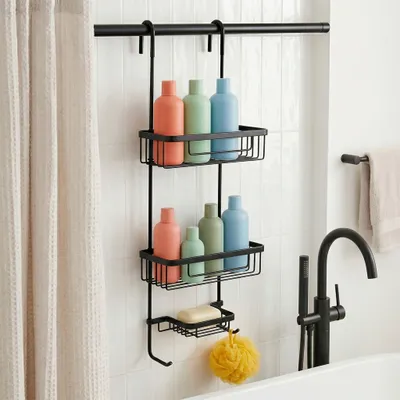Produktbild von Hängende Duschablage Für Das Badezimmer, Ohne Bohren, Rostfrei, Schwarz, Loft-Stil