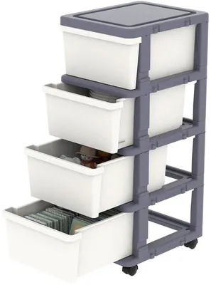 Produktbild von Ibenzoa® Kunststoff-Aufbewahrungswagen – mobiler Schubladenwagen mit 4 transparenten Schubladen & 4 Lenkrollen (360°) für Küche, Bad, Büro