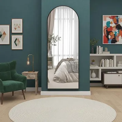 Imagen del producto de Espejo de cuerpo entero, espejo de pie curvado, marco de aleación de aluminio, vidrio templado, espejo para dormitorio, salón, vestidor - , 165x57 cm | 65" de largo x 23" de ancho