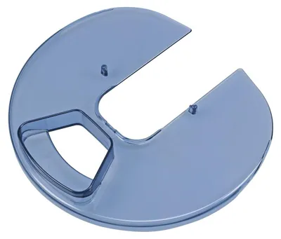 A blue plastic splash guard for a kitchen machine.