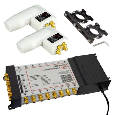 Produktbild von PremiumX Multischalter Set 9/16 Multiswitch SAT 2x Quattro LNB Multifeedhalter