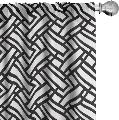 Produktbild von ABAKUHAUS Schwarz und weiß Vorhänge, Gardinen, Einfarbiges Ineinander greifenstreifen-Muster mit modernen abstrakten Inspirationen, 2 Stück 75 x 225 cm, Weiß Schwarz