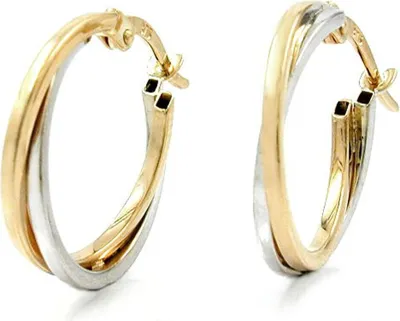 Produktbild von Paar Creolen 19x2mm aus 375 Gold Gelbgold & Weißgold Ohrschmuck Ohrringe