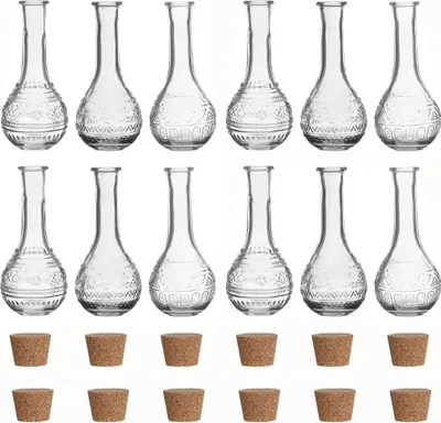 Produktbild von 12 x Vase "Paris" H 15,8 cm inkl 12 x Korken - Glasflaschen mit Korken - Blumenvasen - Tischvasen - Flaschen mit Korken