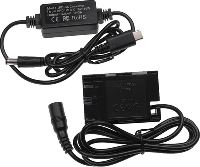 Produktbild von vhbw USB Netzteil kompatibel mit Canon EOS 70D, 6D Mark II, 6D, 7D Kamera, Digitalkamera + voll decodierter DC Kuppler (Ersatz für DR-E6), 2m