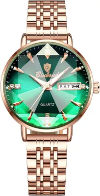 Produktbild von Damen Armbanduhr Roségold mit Edelstahlarmband, Analog Quarz Uhr, Leuchtzeiger, Kalender, 3 ATM Wasserdicht, Elegante Damenuhr