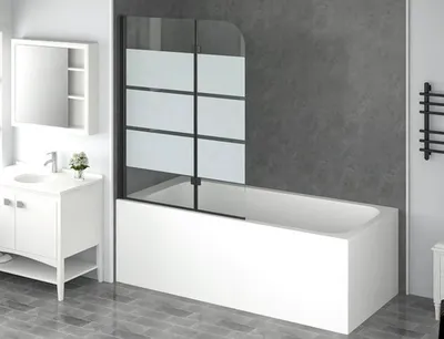 Produktbild von form&style Badewannenaufsatz 2-teilig CABIA 1120 x 1400 mm Glasdekor Querstreifen Profilfarbe schwarz
