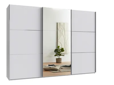 Produktbild von Schwebetürenschrank >indiana A< in WEISS / SPIEGEL - 300x216x65cm (BxHxT)