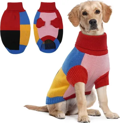 Image de Hjumarayan Pull pour chien Col roulé Blocage de couleur Chaud Taille XL Rouge