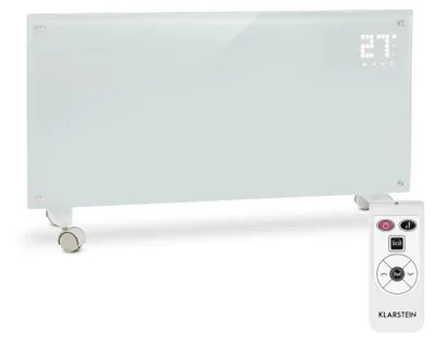Zdjęcie produktu dla Grzejnik konwekcyjny Klarstein Bornholm 2000 W – grzejnik elektryczny z termostatem, pilotem, 24-godzinnym timerem, stopniem ochrony IP24, uchwytem ściennym i kółkami do ustawienia na podłodze