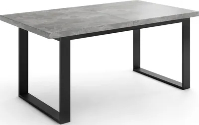 Produktbild von Ausziehbarer Rechteckiger Esstisch im Loft-Stil mit Schwarzen Metallbeinen – Industrieller Tisch für Wohnzimmer – Ausziehbar von 140 cm auf 180 cm –  EU – Grauer Beton