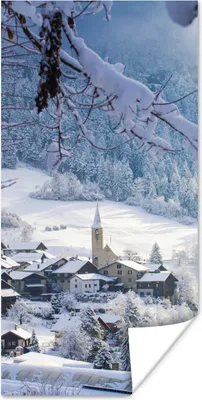 Produktbild von MuchoWow® Poster Alpen - Schnee - Dorf 75x150 cm - Dekoration für die Wände