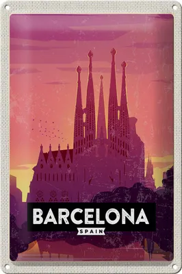 Produktbild von Blechschild Reise 20x30cm Barcelona malerisches Bild Kunst