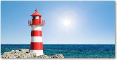 Produktbild von Tulup Glas-Bild -140x70- Wandkunst Dekorative Wand für Küche & Wohnzimmer - Landschaften - Leuchtturm - Rot