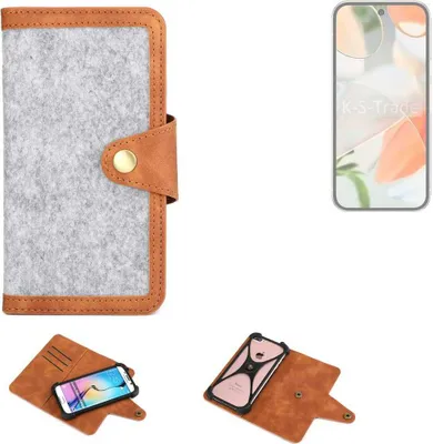 Produktbild von K-S-Trade Handyhülle kompatibel mit Google Pixel 9 Schutzhülle Filz-Hülle Kunst-Leder hellgrau braun (1x)