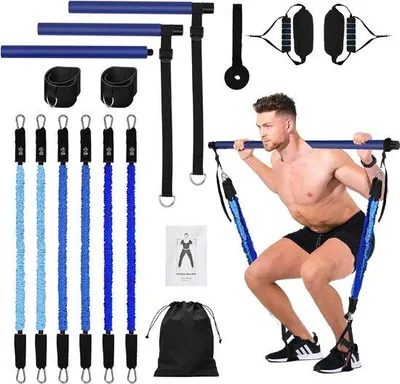 Image de Kit de barre de Pilates avec bande de résistance, en acier inoxydable, pour le fitness, le yoga, les squats et l'entraînement à domicile