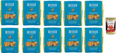 Produktbild von De Cecco Mezzi Rigatoni N°26 100% Italienisch Pasta Nudeln 10x 500g + Italian Gourmet Polpa 400g
