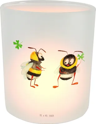 Produktbild von Mr. & Mrs. Panda Kerzenglas Hummeln Kleeblatt - Transparent - Geschenk, Garten Windlicht, glücklich sein, Biene, Hummel, Spruch Positiv, Deko, Lustige Sprüche, Glas, aus