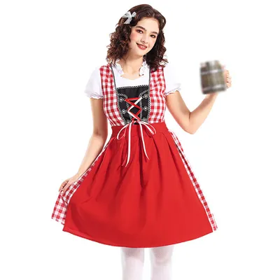 Produktbild von Dirndl Damen Trachtenkleid mit Karomuster, Rot Größe L