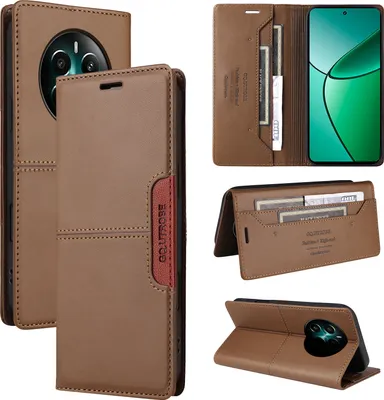 Immagine prodotto di Custodia per Realme 12+/Realme 12 4G/Realme 13 4G, custodia in pelle flip wallet con slot per carte e supporto Marrone