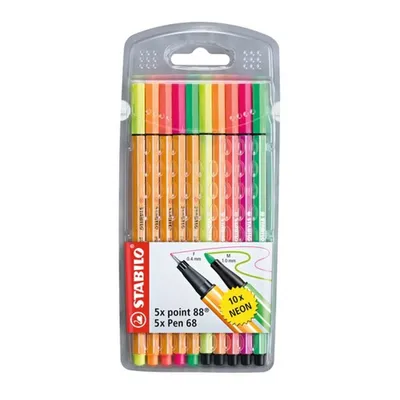 Obrázek produktu pro Fineliner a fixy - STABILO hrot 88 + pero 68 - balení 10 ks - neonové barvy