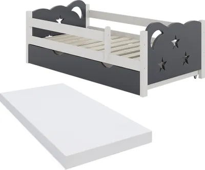 A child's bed with a mattress shown separately.