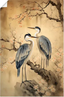 Produktbild von ARTland Poster Kraniche und Kirschblüten Größe: 40x60 cm