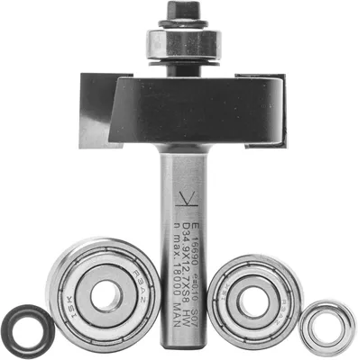 Imagen del producto de Fresa con 4 rodamientos, de metal duro, con vástago de 8 mm, profundidad de corte de 7,9 a 12,7 mm, para trabajos en madera