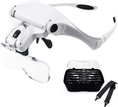 Produktbild von Aoresac 9892B2 Leselupe mit LED-Licht und Kopfband, freihaendige Kopflupe mit 5 Linsen 1,0X, 1,5X, 2,0X, 2,5X, 3,5X