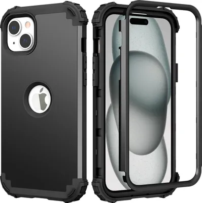 Produktbild von iPhone 15 Hülle, 3 in 1 Hybrid PC TPU Stossfest Robust Schutzhülle für iPhone 15 Schwarz