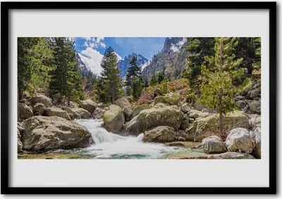 Produktbild von Bild 100x70 MDF-Rahmen Wandkunst Stone River Mountain Forest
