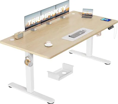 Imagen del producto de Escritorio de altura ajustable, 160x80 cm, con tablero de 18 mm y puertos USB-A