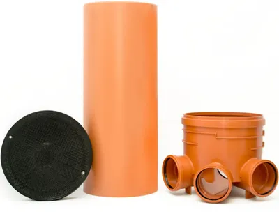 Produktbild von ScarMaxx KG Kontrollschacht Steigrohr PVC-U, DN 400, 3x DN160 Anschlüsse, 1m Steigrohrlänge, 121cm Gesamthöhe, 41cm Schachtbodenhöhe, 20cm Einschubtiefe, A15, wasserdicht, korrosions- & witterungsbeständig, geruchssicher, geringe Wartung, für privat & leicht gewerblich