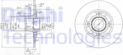 Produktbild von 2x DELPHI Bremsscheibe BG3360 für RENAULT CLIO I (B/C57_ 5/357_) 74 5mm 238mm