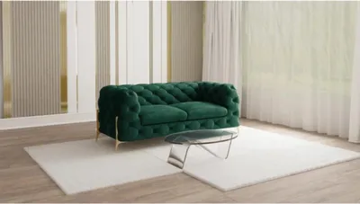 Produktbild von S-STYLE MÖBEL - Chesterfield Sofa 2-Sitzer Nova mit Goldene Metall Füßen aus Flasche Grün Samtstoff, B/T/H: 185 cm/ 100 cm/ 75 cm