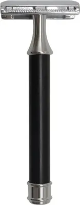 Produktbild von EWANTO Rasierhobel Mehrwegrasierer für klassische Rasierklingen aus Edelstahl Schwarz inklusive 5 Klingen Besonders sanfte gründliche hautfreundliche Nassrasur Präzisionsrasierer RHSC-01