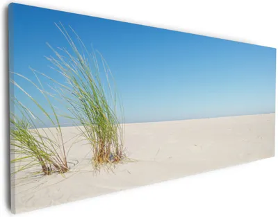 Produktbild von Wallario Premium Leinwandbild Sandstrand unter blauem Himmel in Größe 30 x 75 cm