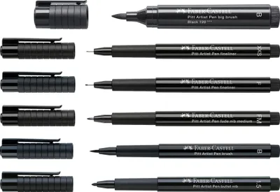 Produktbild von Faber-Castell - Pitt Artist Pen Spitzenset Black, 6 Tuschestifte