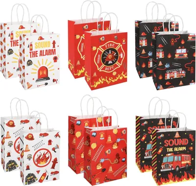 Produktbild von Papiertüten Brandwehrmotiv, 12 Stück, 21 x 15 x 8 cm, für Kindergeburtstag