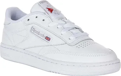 A white Reebok Club C 85 sneaker is shown from a side angle against a white background.