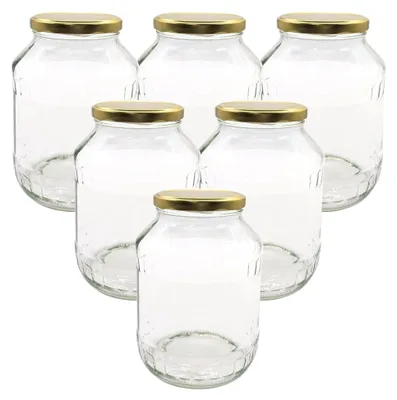 Produktbild von 6 große Einmachgläser 1700 ml mit Deckel und Etiketten