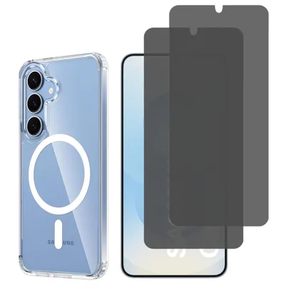 Produktbild von Hülle mit Magnetring für Samsung Galaxy S25 mit 2 gehärteten Anti-Spionage-Gläsern – Phonillico®