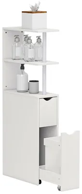 Produktbild von Platzsparender Badezimmerschrank mit 2 Schubladen und offenen Regalf?chern, 20 x 45 x 115 cm, wei?