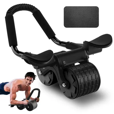 Produktbild von Bauchroller Bauchtrainer Bauchmuskeltrainer - Doppelte Räder - Automatische Rückholung - Mit Knieauflage und Ellenbogenstütze